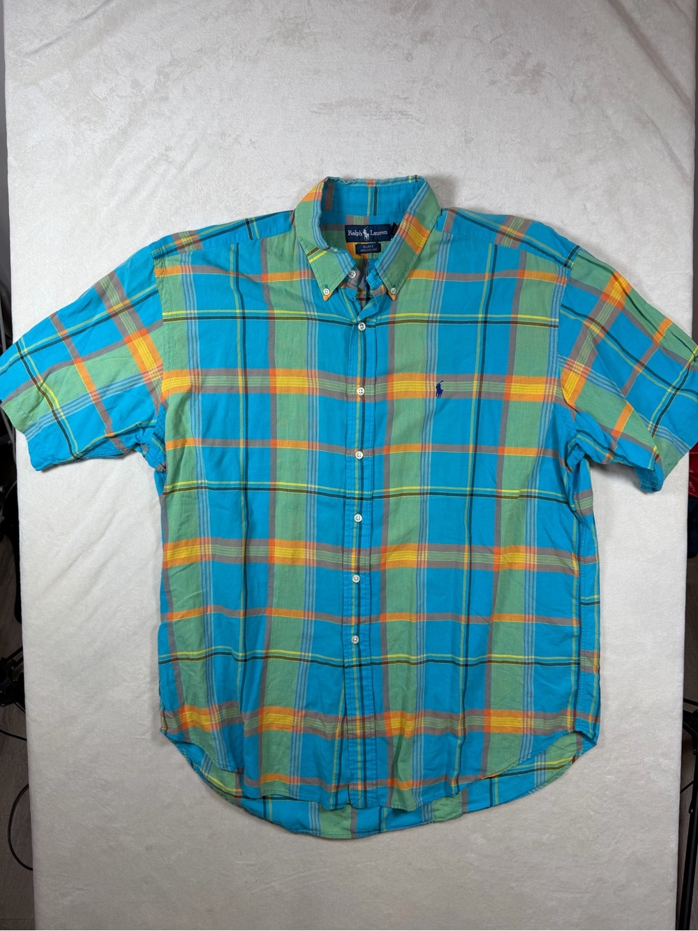 PoloRalph Lauren XL Indian Madras Turquoise Plaid Short-Sleeve Button-Down Shirt